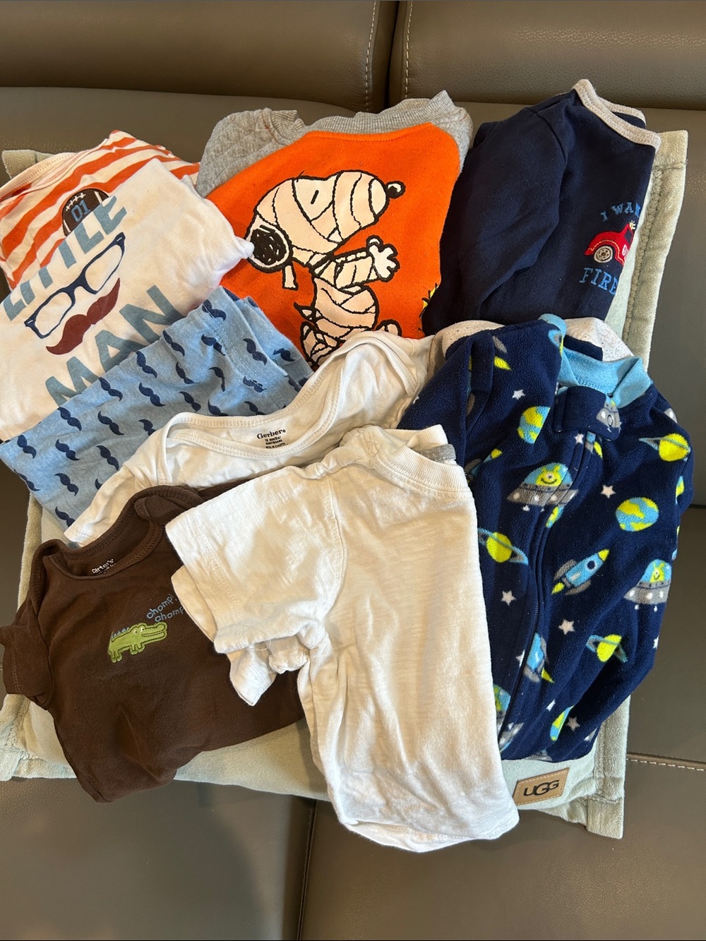 Used Mixed Baby bundle Shirts and Sleepwear Pack - Navy, Orange, White, Brown